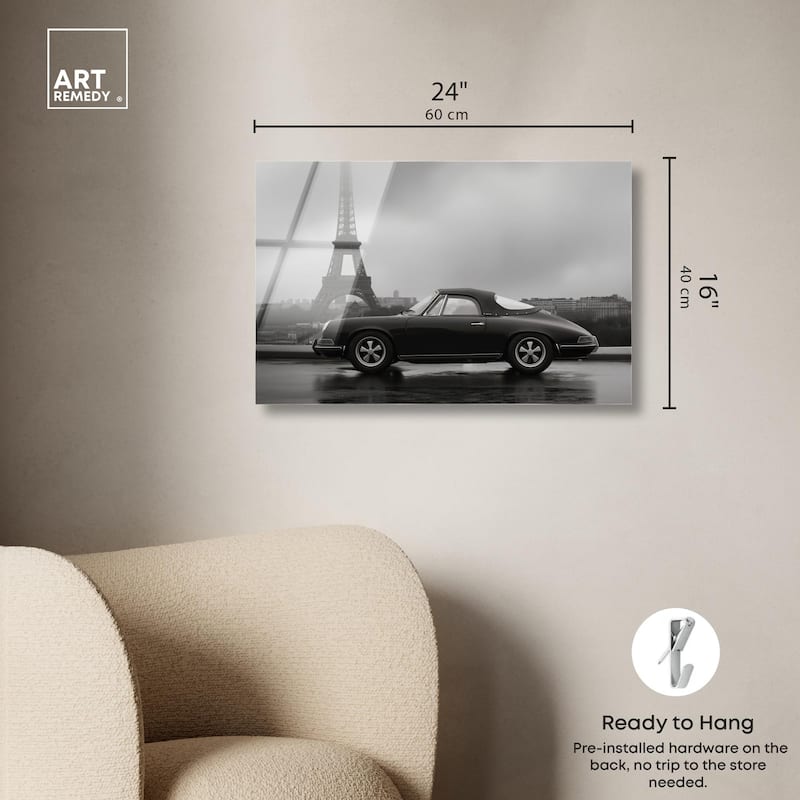 Classic Car and Eiffel Noir Acrylic by Art Remedy, Ready to Hang
