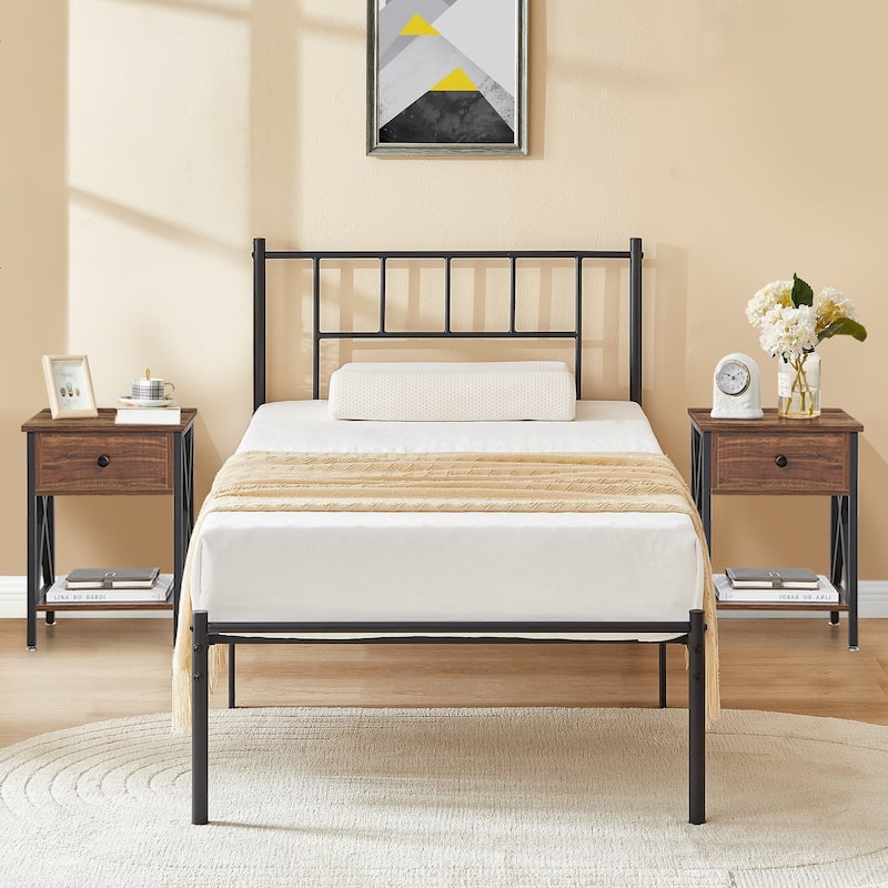 VECELO 3-Pieces Bed Frame with Wood Headboard and Modern Nightstands Set of 2