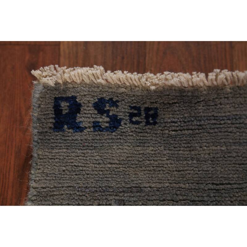 Gray Gabbeh Oriental Runner Rug Hand-Knotted Wool Carpet - 2'8" x 9'1"