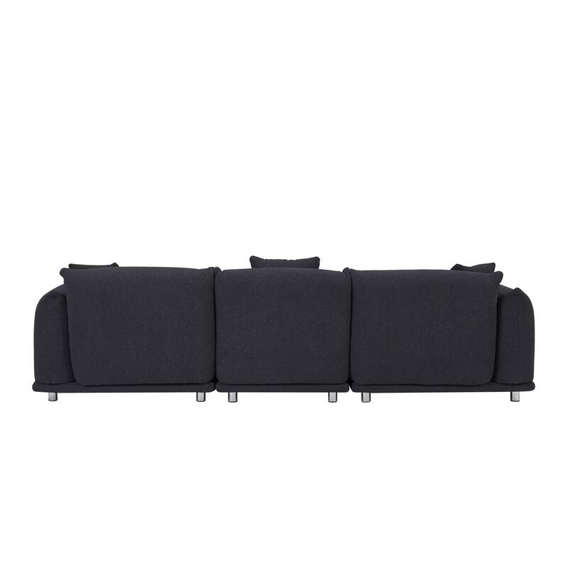 Black Modern 111" Oversized 3-seater Sofa with Metal Legs and Solid Wood Frame for Living Room