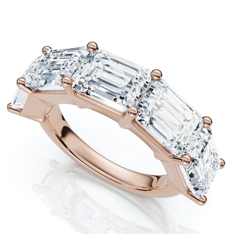 Bliss Diamond 5.10Ct Emerald Cut Diamond 5 Stone Wedding Anniversary Ring Gold Lab Grown - 7.5 - Rose