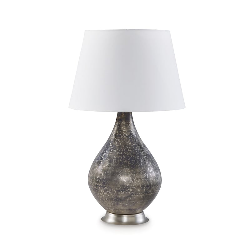 28 Inch Table Lamp, Tapered Gray Mercury Glass Urn Base, White Empire Shade