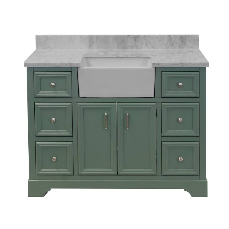 KitchenBathCollection Zelda 48" Farmhouse Bathroom Vanity with Carrara Marble Top