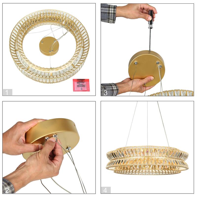 Modern Glam Dimmable 2-Tired LED Wheel Drum Crystal Chandelier Gold for Dining Room Bedroom - 23.5" D*10"-77" H