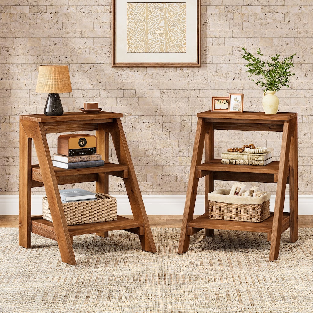 3 Tier Solid Wood End Table for Living Room / Bedroom