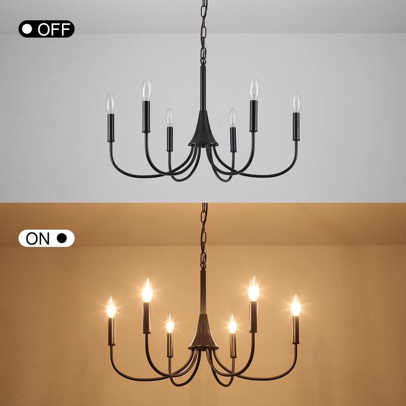 6-Light Modern Farmhouse Chandelier, Candle Style Chandelier, Semi Flush Mount Chandelier for Dining Room Living Room Kitchen