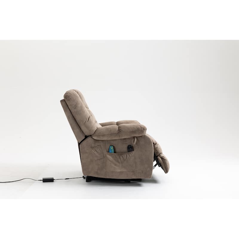 Power Lift Recliner Chair with Massage & Heat, Velvet Upholstered Electric Recliner, Lounge Sofa Chair with Side Pockets