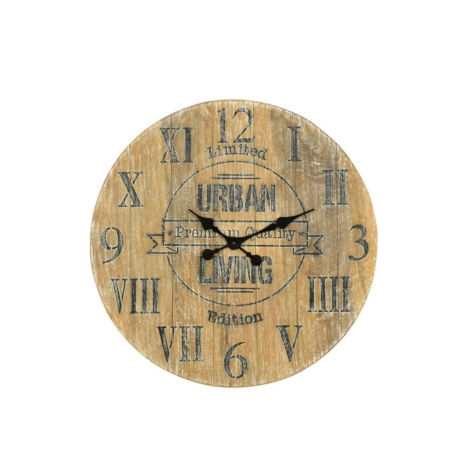 HomeRoots 24" Natural Distressed Solid Wood Silent Analog Round Wall Clock - 24' X '24' X '2