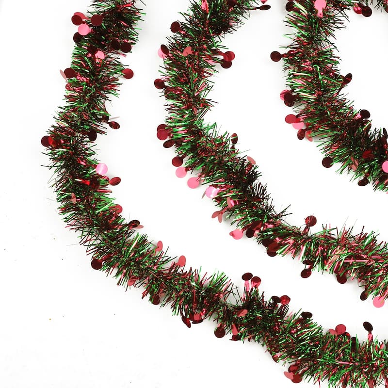 50' x 2.5" Tinsel Artificial Christmas Garland - Unlit - Shiny Red