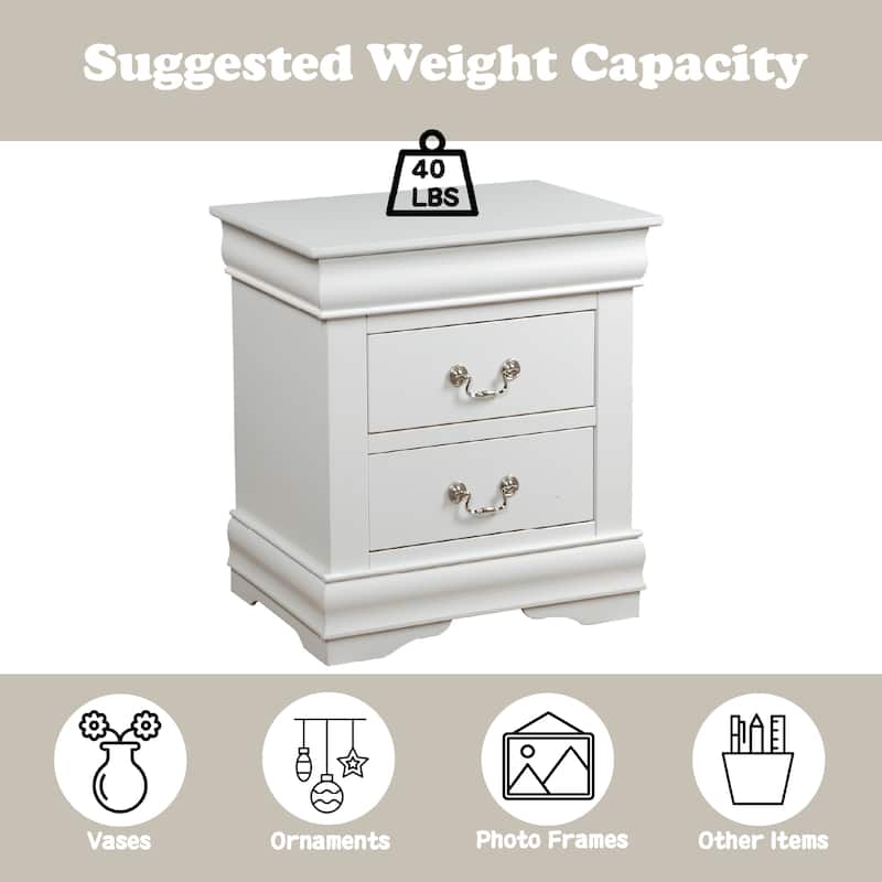 Modern White Nightstand with Two Spacious Drawers