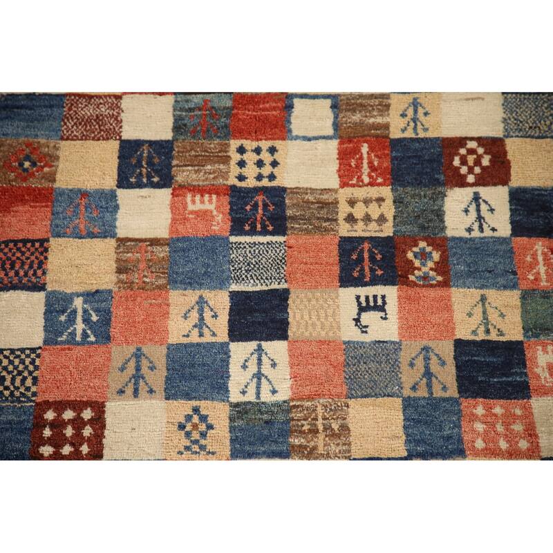 Tribal Checkered Gabbeh Persian Vintage Area Rug Handmade Wool Carpet - 3'4"x 5'1"
