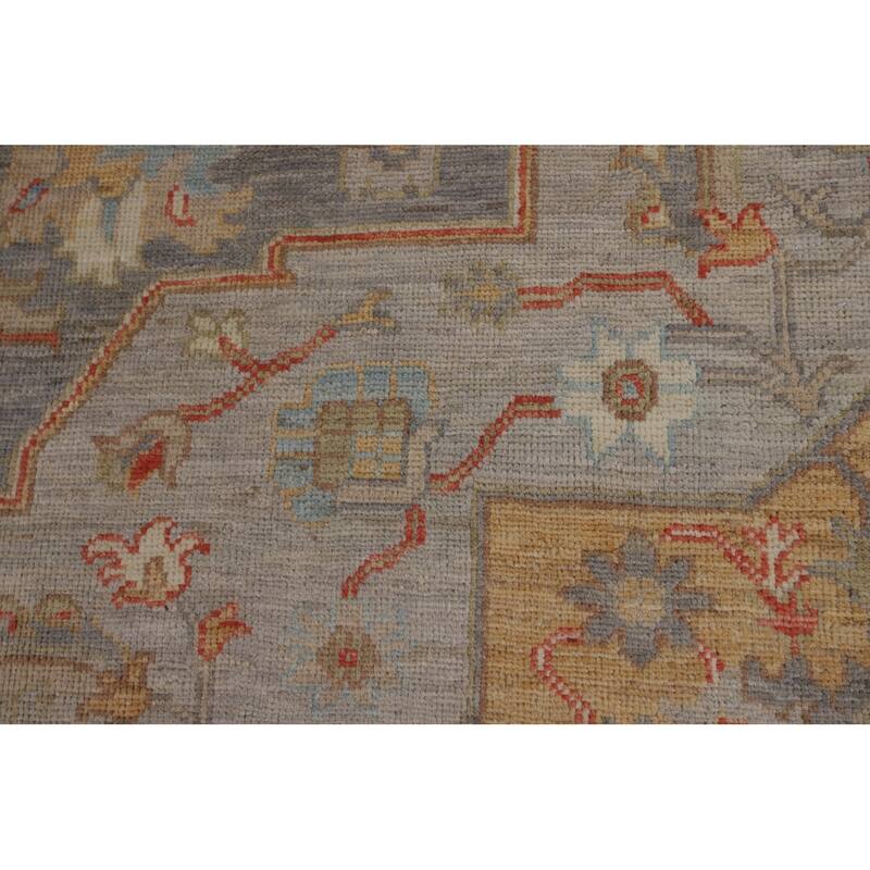 Oushak Turkish Area Rug Vegetable Dye Hand-Knotted Grey Wool Carpet - 8'1"x 9'9"