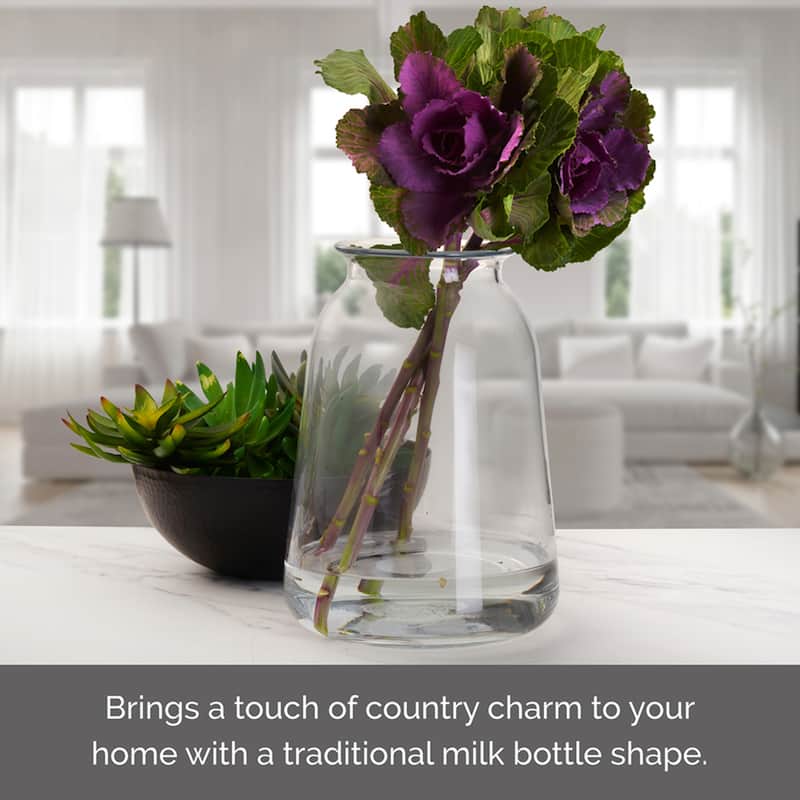 Elements Milk Bottle Glass Vase, 12 Inch, Clear