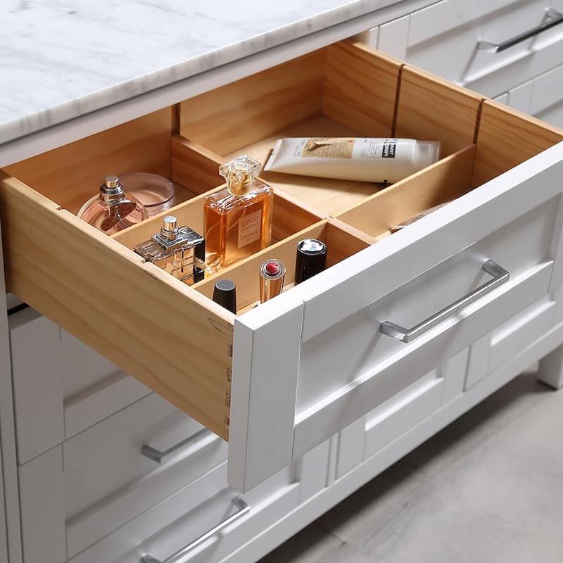 Tahoe 72 Vanity in White with White Carrera Marble Top and Mirror