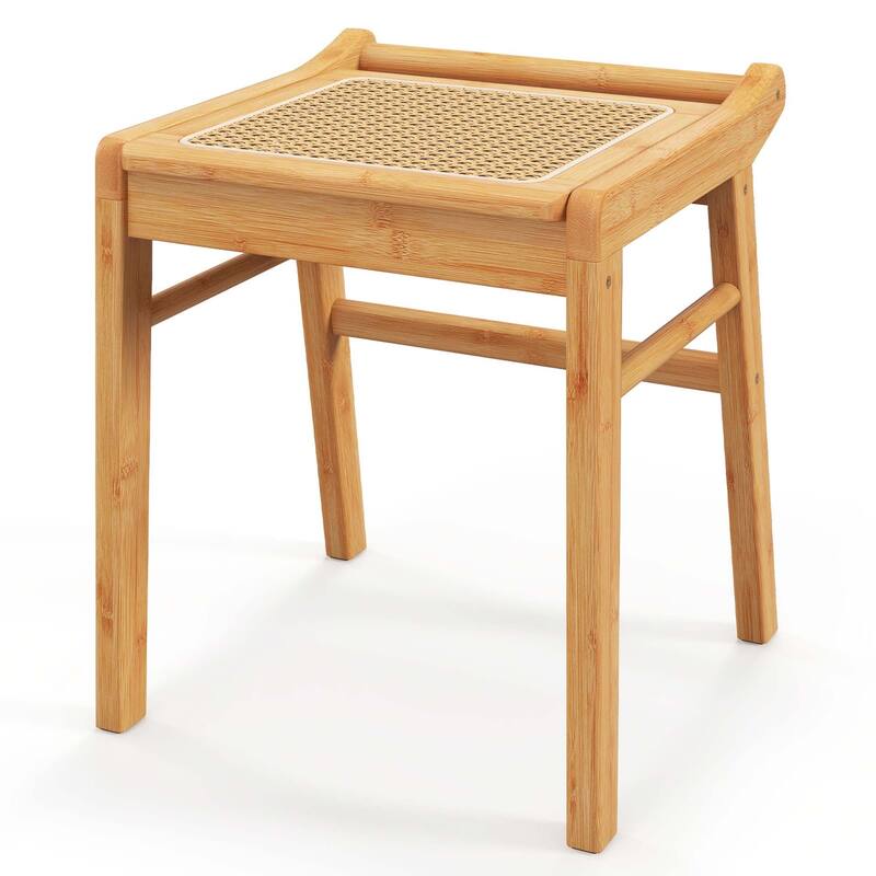 Costway Bamboo Vanity Stool Rattan Top Ottoman Footrest for Living - Natural - See Details