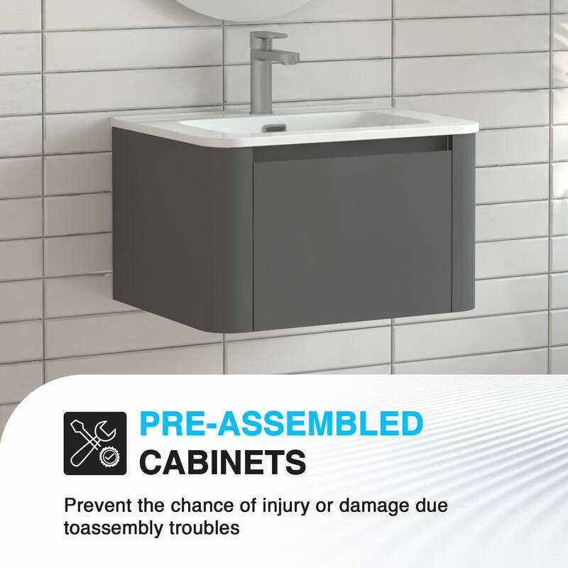 GDF Studio - Greyson American Design Floating Bathroom Vanity with Integrated Ceramic Basin and Soft-Close Drawer