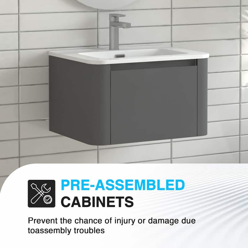 Wall Mounted Bathroom Vanity with Ceramic Basin