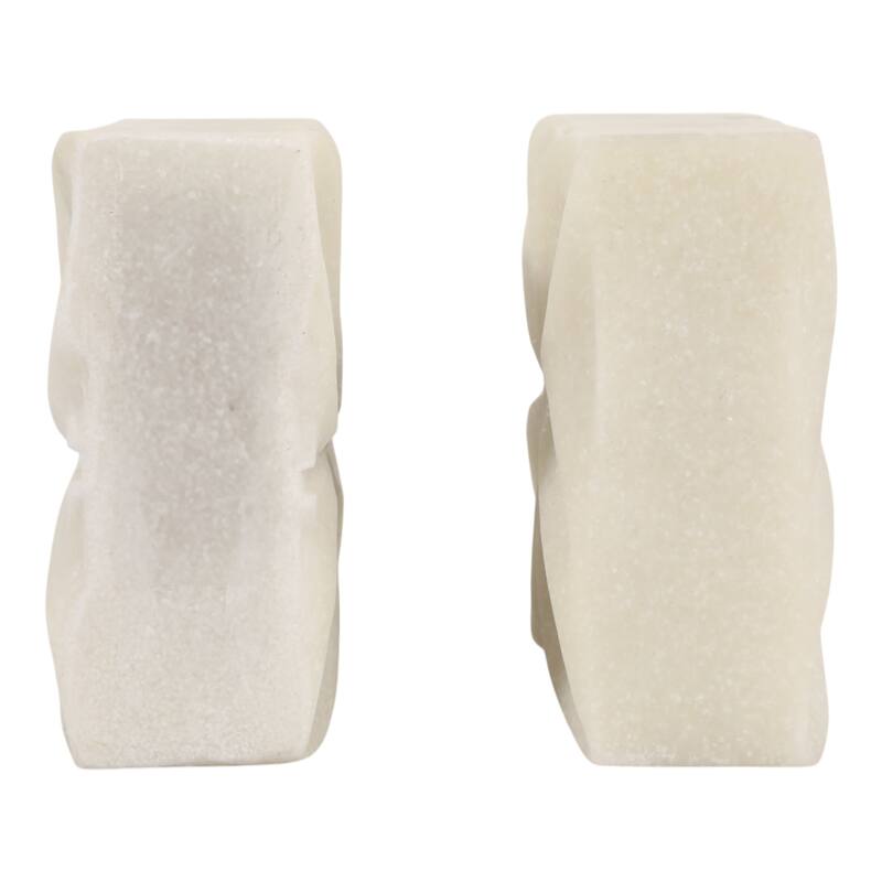 Resin Bookends Geometric Carved Design (Set of 2) - 12" White - 11.75" x 2.75" x 6"