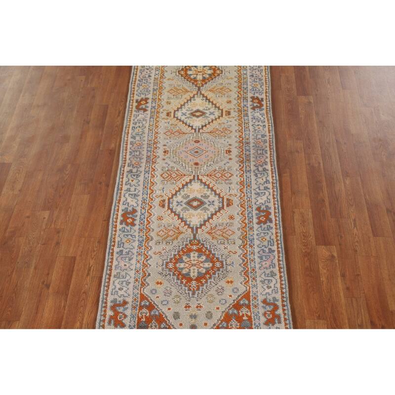 Geometric Heriz Serapi Indian Runner Rug Hand-Knotted Wool Carpet - 2'7"x 7'11"