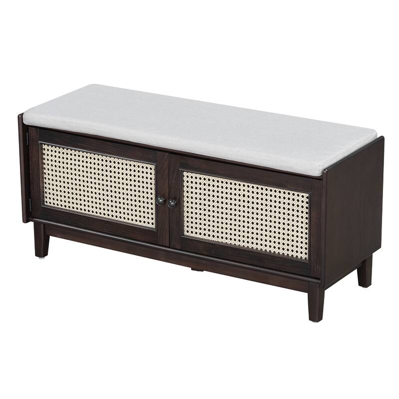 Boho Rattan Shoe Storage with Washable Cushion & Adjustable Shelves by Harper&Bright Designs