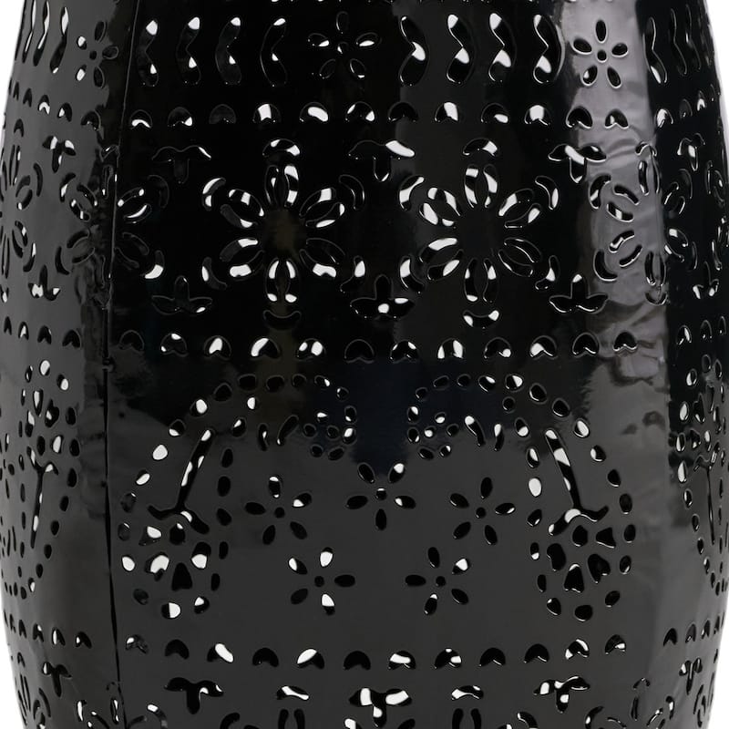 Glena Outdoor End Table, Intricate Lace Cut Design, 12 Inch Black Iron