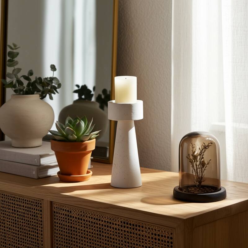 Pottery Taper Holder Cylindrical Top and Conical Base Design for Home