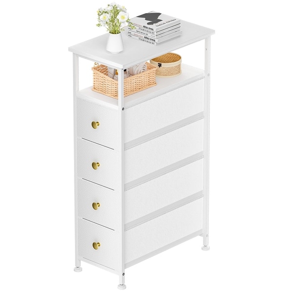 Narrow 4 Drawers Dresser & Shelves for Bedroom, Bathroom, Leather, Slim Nightstand, White - Bed Bath & Beyond - 40181201 Narrow 4 Drawers Dresser & Shelves for Bedroom, Bathroom, Leather, Slim Nightstand, White - Bed Bath & Beyond - 40181201