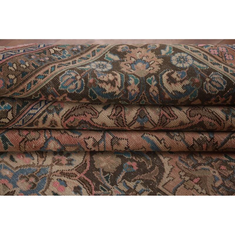 Traditional Pink Mashad Persian Vintage Rug Handmade Wool Carpet - 9'6"x 12'6"