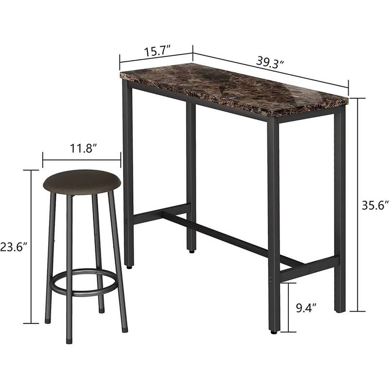3 Piece Kitchen Pub Dining Set, Modern Faux Marble Counter Height Bistro Bar Table Set with 2 PU Leather Bar Stools