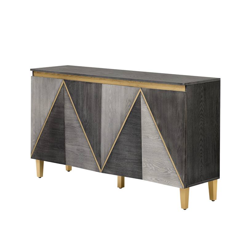 Roomfitters Retro 4-Door Buffet Cabinet with Dimensional Effect Doors, Adjustable Shelves for Dining Kitchen or Living Room