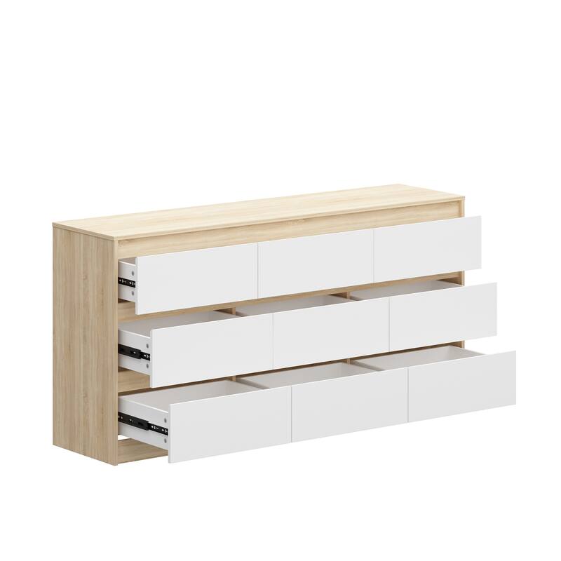 63" Modern 9-Drawer Dresser for Bedroom, Wide White Chest of Drawers, Large Storage Cabinet for Clothes Organization