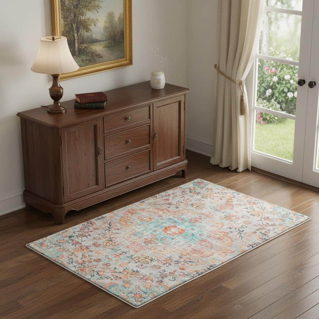 HomeRoots Tropical Floral Traditional Rectangle Area Rug - 4' X 6'