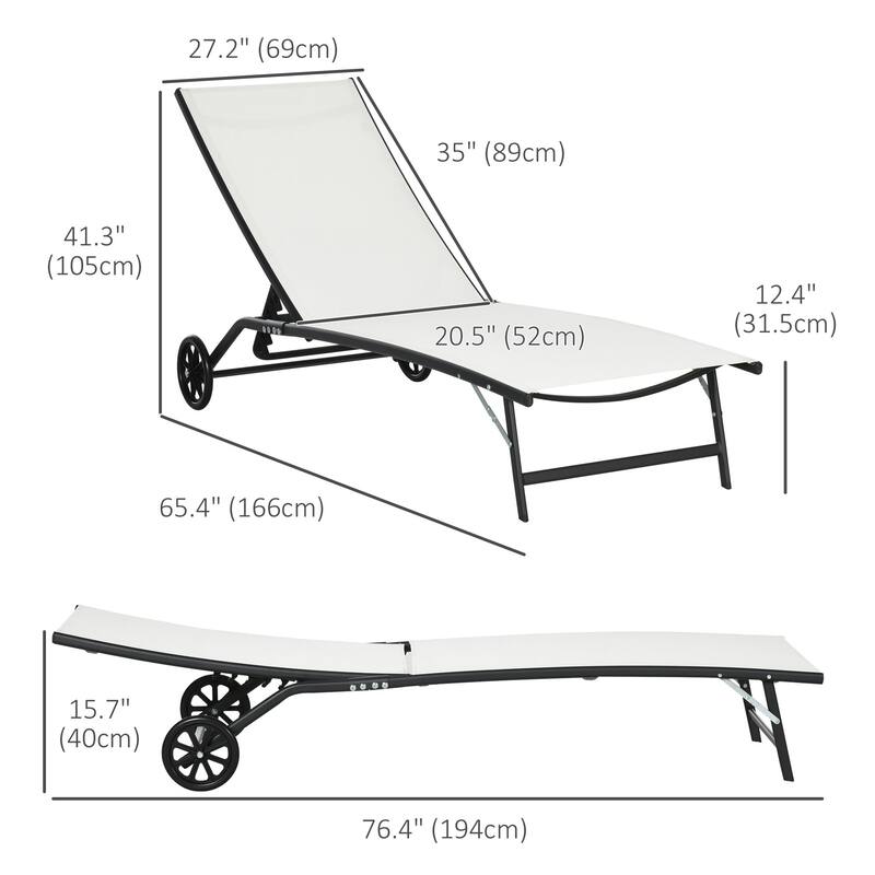 Outsunny Patio Chaise Lounge Chair Set of 2, 2 Piece Outdoor Recliner with Wheels, 5 Level Adjustable Backrest