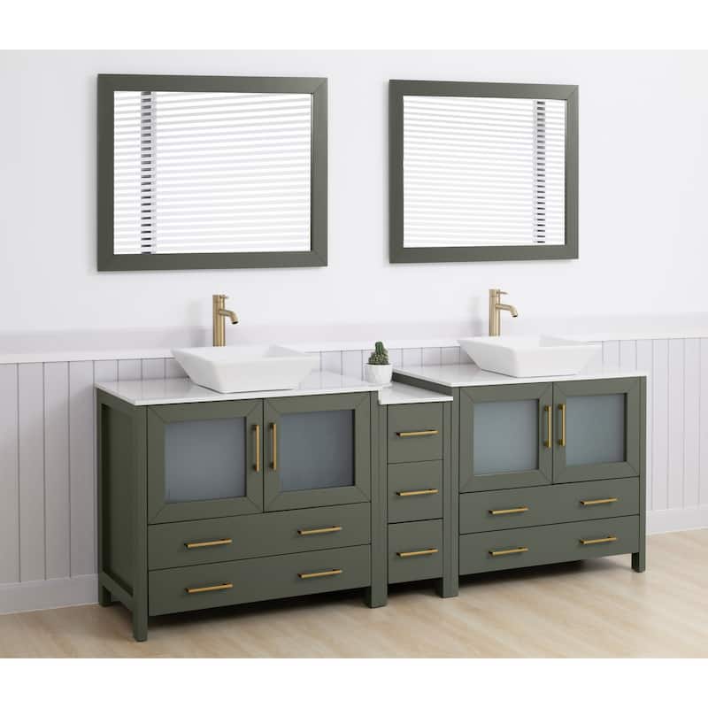 Vanity Art 84" Double Sink Bathroom Vanity Set with Engineered Marble Top and Free Mirrors
