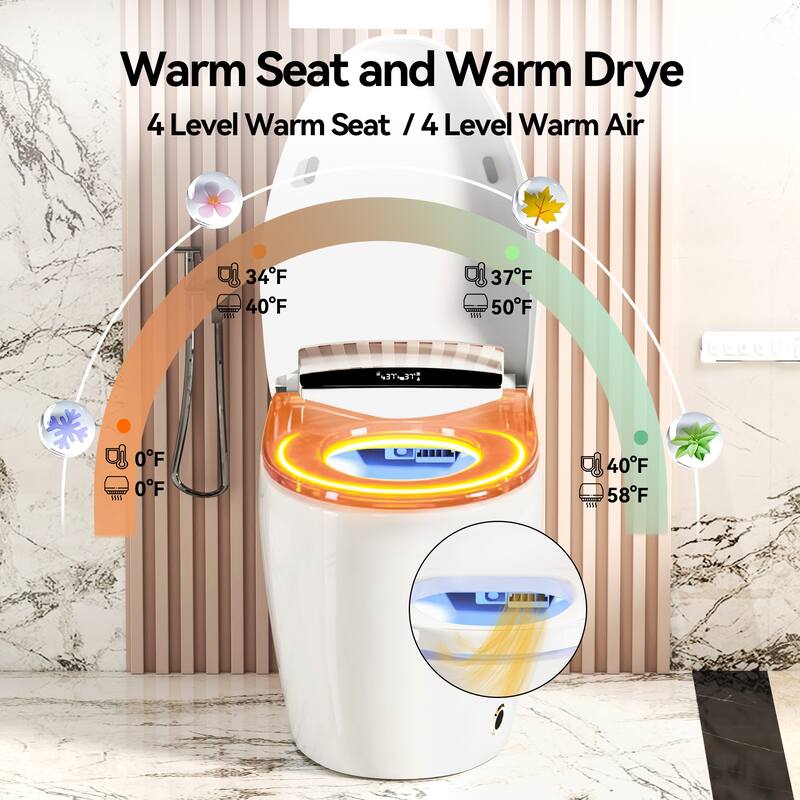 Smart Toilet with Heated Bidet Seat. Auto Open Close. Siphonic Flush. Warm Water. Dryer. Remote Control