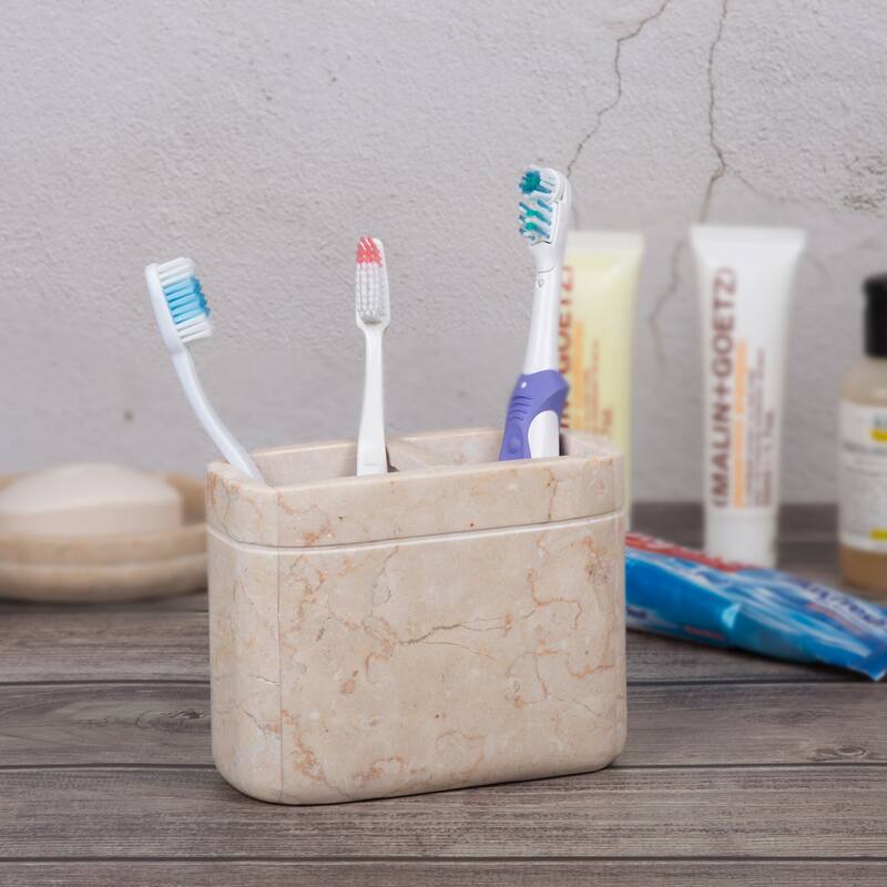 Creative Home Champagne Marble Stone Toothbrush, Tooth Brush Holder, Paste Holder - Beige