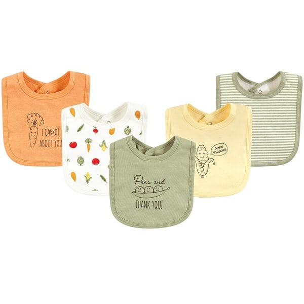 slide 1 of 1, Touched by Nature Unisex Baby Organic Cotton Bibs, Peas And Thank You, One Size - Peas And Thank You - One Size One Size - Peas And Thank You