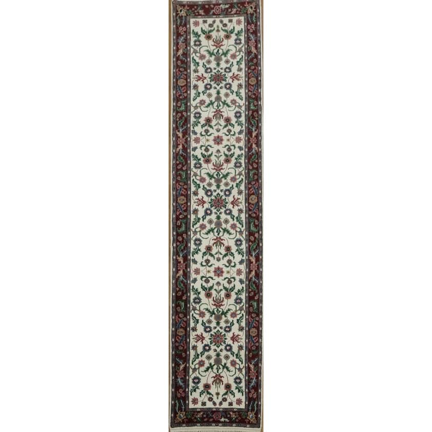 Hand Knotted Oriental 100% Wool Carpet Traditional All-Over Beige & Ivories Kashan Runner Rug - 11' 10'' X 2' 7''