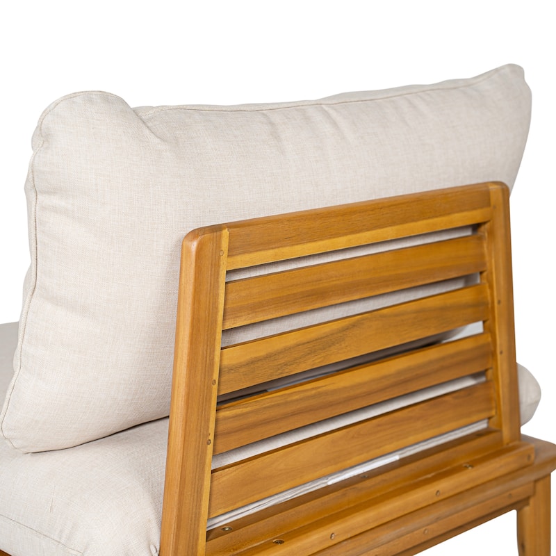Scott Living Sacova Outdoor Acacia Wood V Shape Seating Set, Teak Finish Frame with Beige Cushion