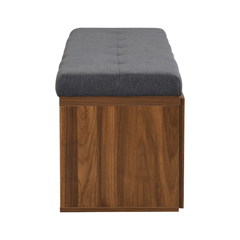 Wooden Shoe Storage Bench Entryway Tufting Bench w/ Adjustable Shelves聽