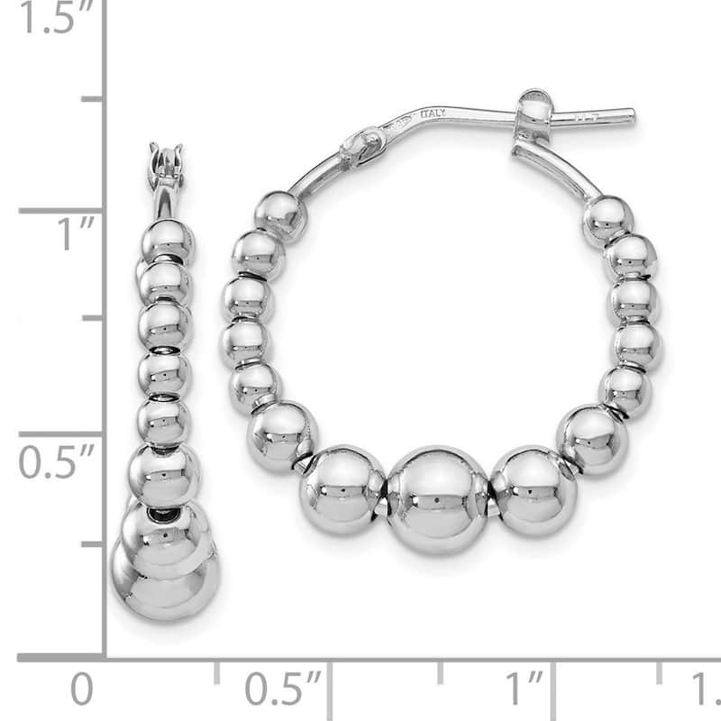 Curata 925 Sterling Silver 26.5x6mm Polished Beaded Hoop Earrings