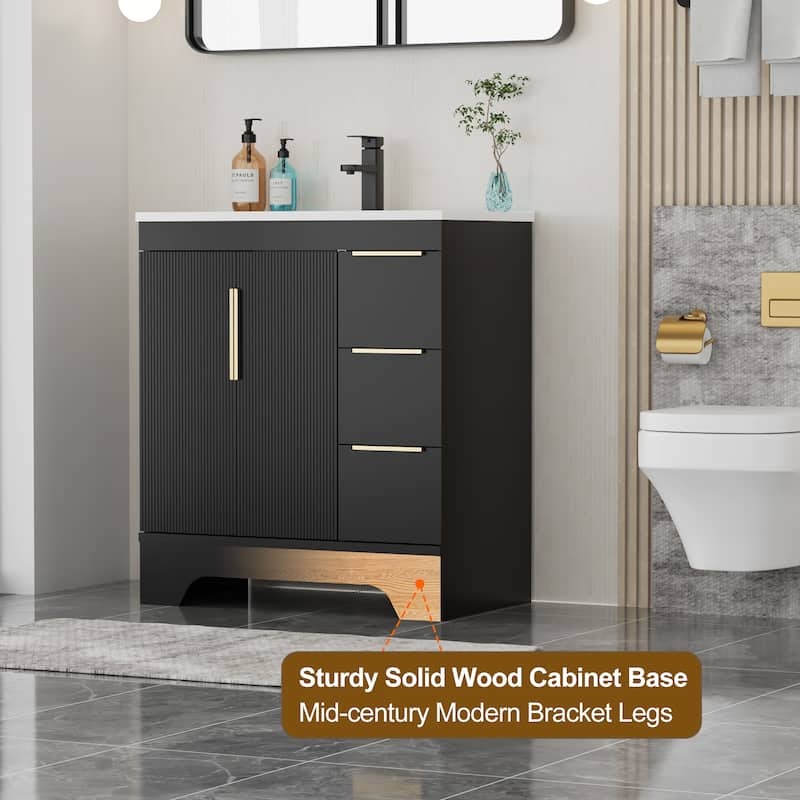 Vertical Stripes Bathroom Vanity Set with Sink Top & Faucet