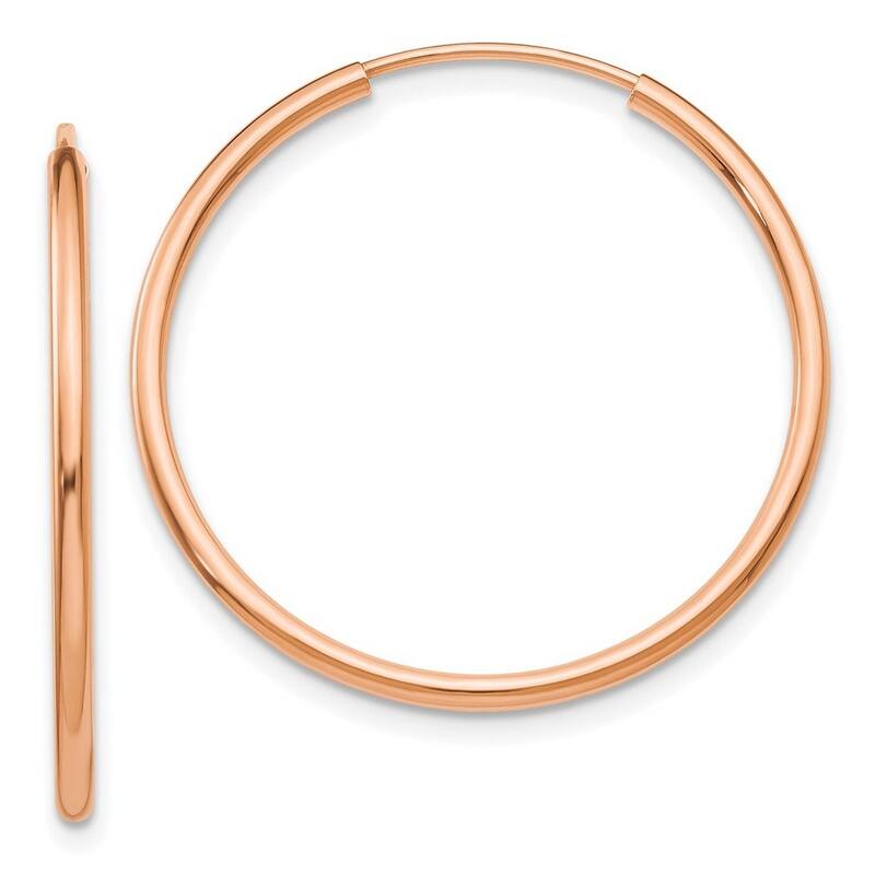 Curata 14k Rose Gold Polished Endless 1.5x28mm Tube Hoop Earrings
