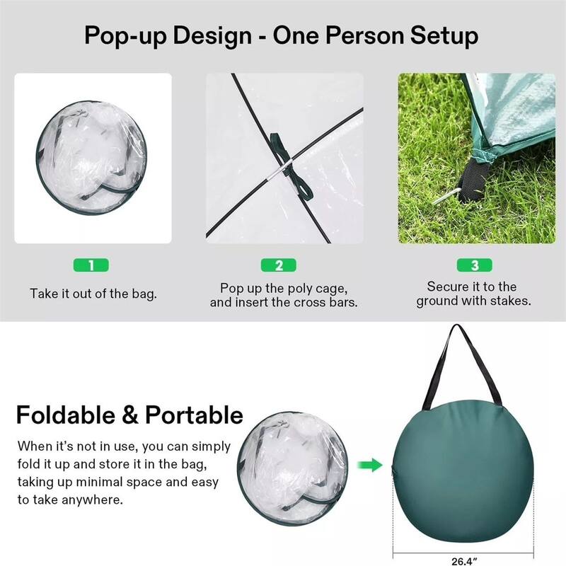 Portable Pop-Up Greenhouse with Clear PE Cover and Fiberglass Frame for Outdoor and Indoor Plant Growth - 49"L x 49"W x 63"H