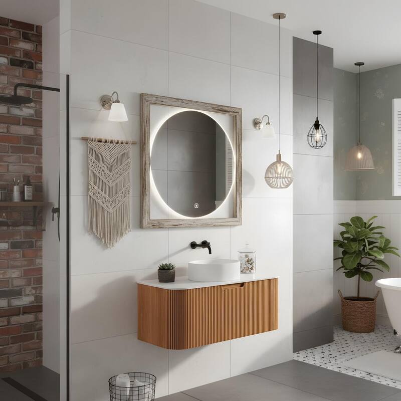 Wall Mounted Bathroom with White Round Ceramic Basin and Drawer