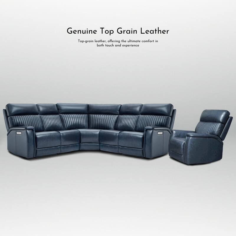 105" W Genuine Leather Power Reclining Sectional and Recliner Sofa Set with USB&USB-C Port, 2 Stationary Armlesschairs
