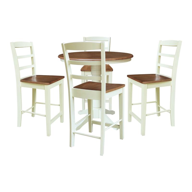 36" Round Pedestal Counter Height Table with Madrid Stools