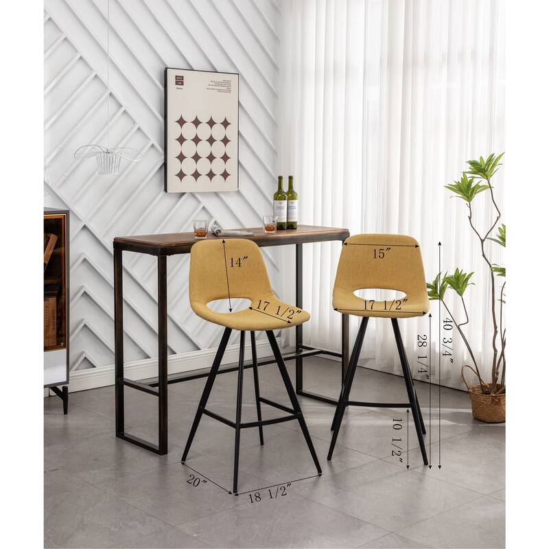 Fabric Kitchen 28.25" Counter Height Stools, Set of 2, Yellow