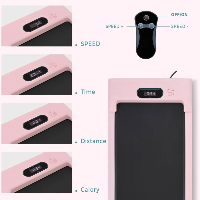 2 in 1 Under Desk Electric Treadmill 2.5HP, with Bluetooth APP, Remote Control, Display, Pink - Pink