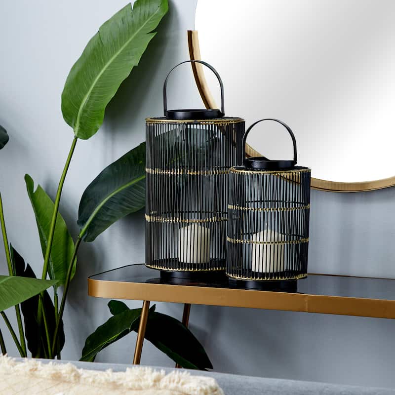 Metal Decorative Candle Lantern - Set of 2 Black - CosmoLiving by Cosmopolitan - 9"W x 9"L x 15"H